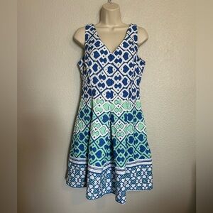 Just...Taylor Blue,Green and White Asymmetrical Dress Sz 14